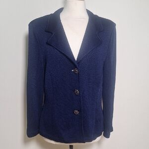 St. John Wool Blend Milano Knit Chevron Pattern Jewel Button Blazer Size 16